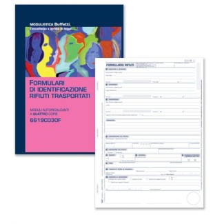 FORMULARIO DI IDENTIFICAZIONE RIFIUTI - BLOCCO 25/25/25/25 FOGLI AUTORICALCANTE PRENUMERATO - 12"X24 CM