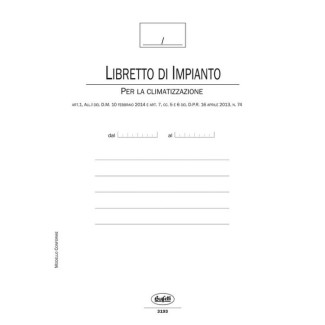 REGISTRO LIBRETTO DI IMPIANTO PER LA CLIMATIZZAZIONE ESTIVA E INVERNALE (ALLEGATO I) - 44 PAGINE - 29,7X21 CM