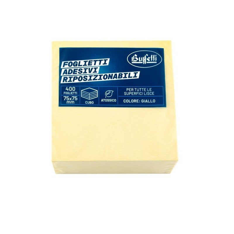 CUBO 400 FOGLIETTI ADESIVI RIPOSIZIONABILI COLORATI TAK-TO - 75X75 MM - GIALLO