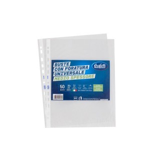 BUSTE A FORATURA UNIVERSALE - POLIPROPILENE - 30X22 CM - LISCE - MEDIO SPESSORE - CONF. 50 PZ.