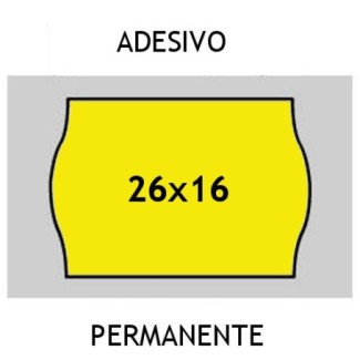 ROTOLI ETICHETTE PER PREZZATRICI mm26x16 A ONDA IN CARTA GIALLO FLUO, ADESIVO PERMANENTE