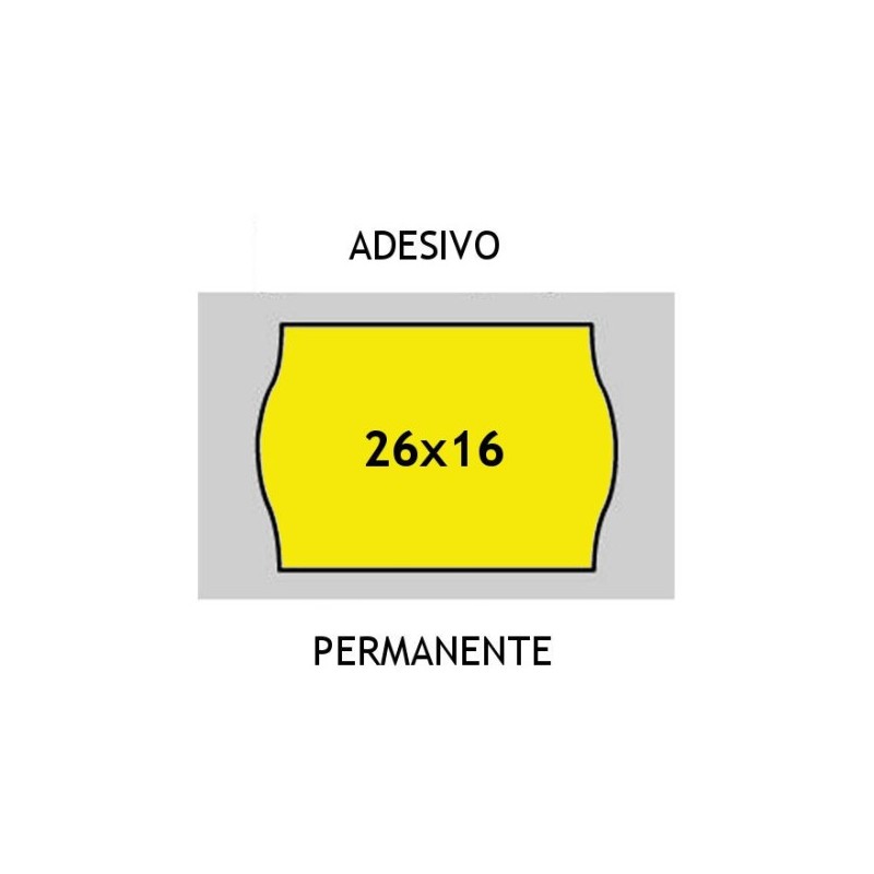 ROTOLI ETICHETTE PER PREZZATRICI mm26x16 A ONDA IN CARTA GIALLO FLUO, ADESIVO PERMANENTE