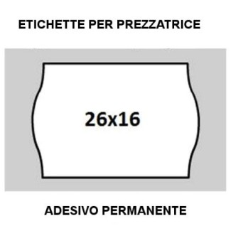 ROTOLI ETICHETTE PER PREZZATRICI mm26x16 A ONDA BIANCO, ADESIVO PERMANENTE